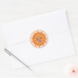 Sticker Rond Illustration de l'aquarelle orange Sun Face
