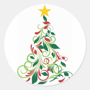 Sticker Rond Illustration de l'arbre de Noël moderne