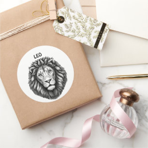 Sticker Rond Illustration de l'encre d'art Zodiac Leo Lions Hea