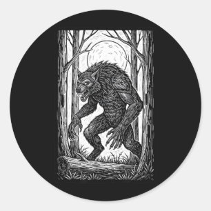 Sticker Rond Illustration de loup-garou vintage Halloween horre