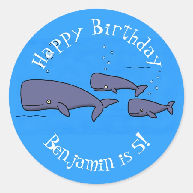 Sticker Rond Illustration de mignonne migratrice de baleines à  (Devant)