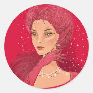 Sticker Rond Illustration de mode femme stylisée aux perles