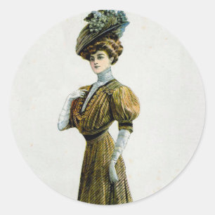 Sticker Rond Illustration de mode vintage Dame dans le Casquett