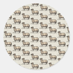 Sticker Rond Illustration de mouton vintage : Art classique de