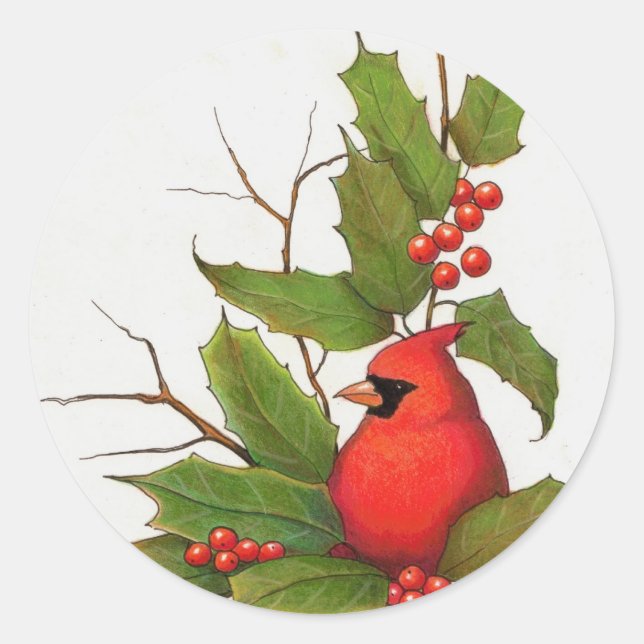 Sticker Rond Illustration de Noël tirée à la main : Holly, Card (Devant)
