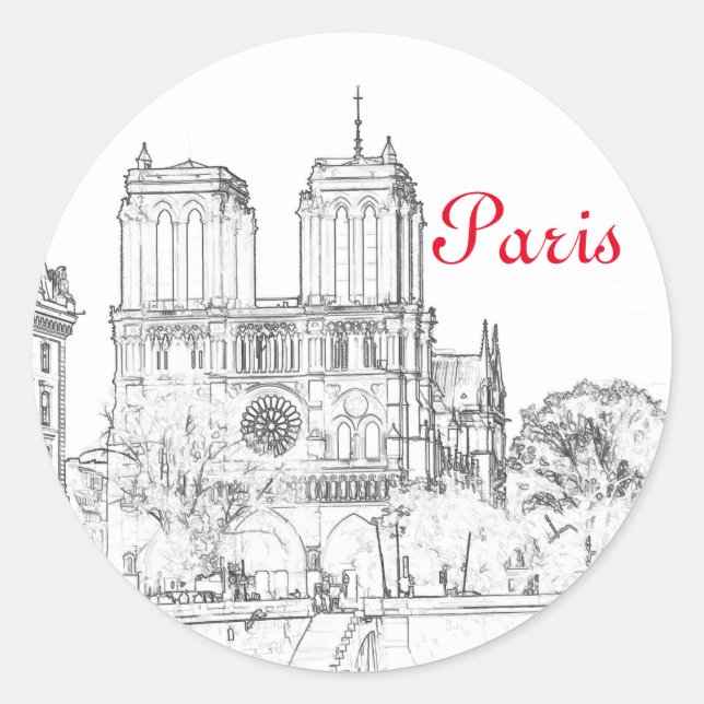 Sticker Rond Illustration de Notre Dame de Paris (Devant)