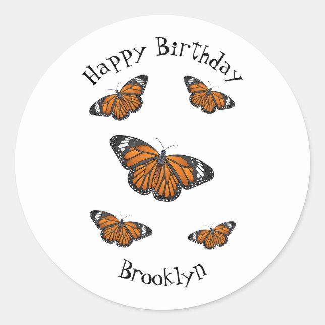 Sticker Rond Illustration de papillon monarque (Devant)
