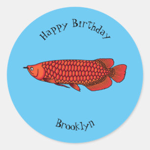Sticker Rond Illustration de poisson Red Arowana