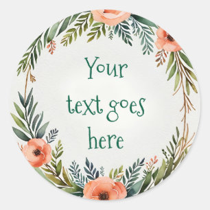Sticker Rond illustration de texte de couronne florale autocoll