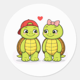 Sticker Rond Illustration de tortues avec cœur d'amour
