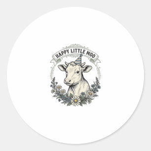 Sticker Rond Illustration de veau d'anniversaire Gravure vintag