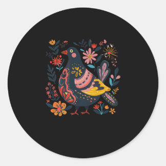 Sticker Rond Illustration décorative colorée d'oiseaux entourée