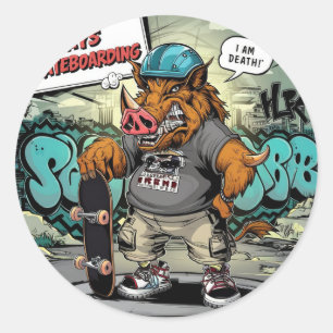 Sticker Rond Illustration design de skateboard artistique sauva