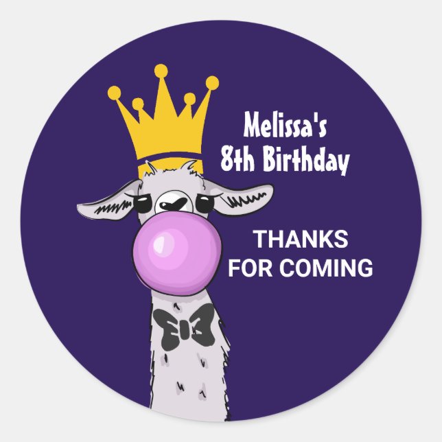 Sticker Rond Illustration drôle de lama soufflant une bulle ros (Devant)