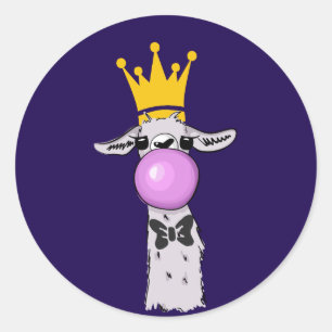 Sticker Rond Illustration drôle de lama soufflant une bulle ros
