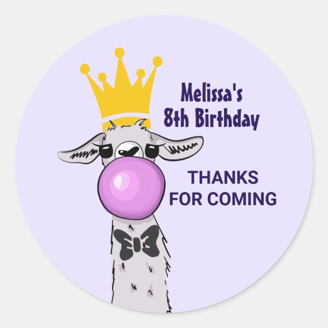 Sticker Rond Illustration drôle Llama Merci d'anniversaire (Devant)