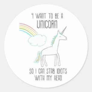 Sticker Rond Illustration drôle Unicorne avec dire