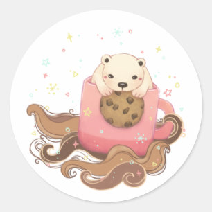 Sticker Rond Illustration du biscuit et du café de l'ours polai