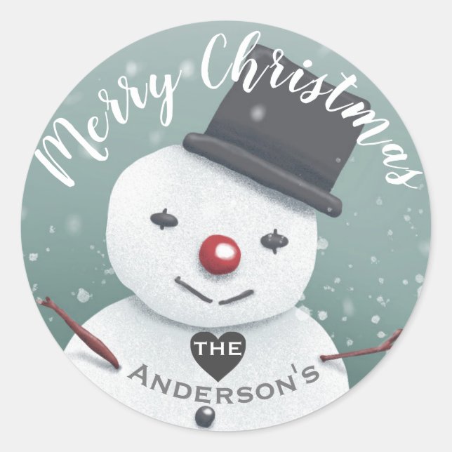 Sticker Rond Illustration du bonhomme de neige mignon Noël d'hi (Devant)