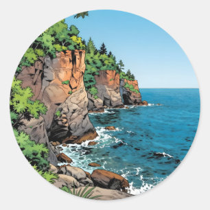 Sticker Rond Illustration du comté de Door   Les falaises et le