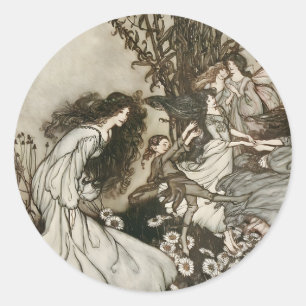 Sticker Rond Illustration du conte vintage Arthur Rackham