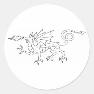 Sticker Rond Illustration du dragon à respiration par le feu