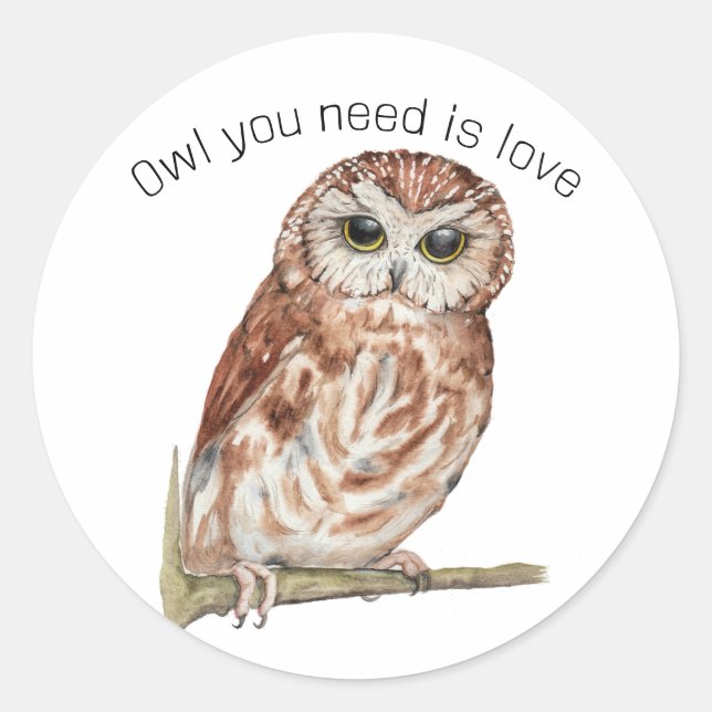 Sticker Rond Illustration du hibou aquarelle (Devant)