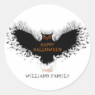 Sticker Rond Illustration du hibou d'Halloween noir
