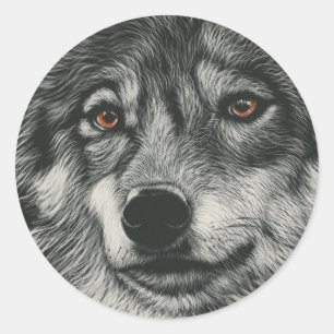Sticker Rond Illustration du loup noir et blanc