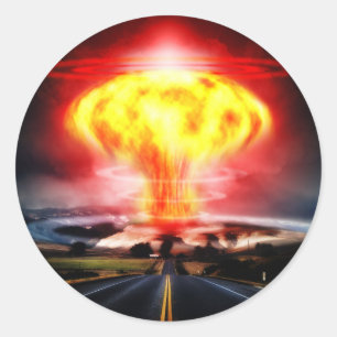 Sticker Rond Illustration du nuage de champignons d'explosion n
