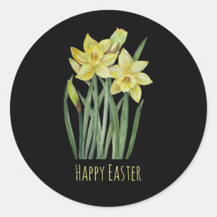 Sticker Rond Illustration du portrait des jonquilles d'aquarell
