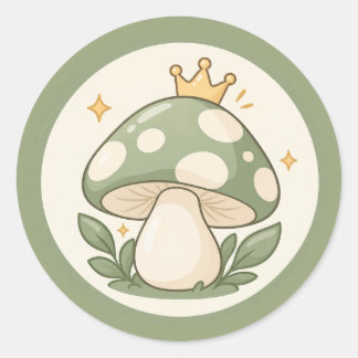Sticker Rond Illustration du roi des champignons verts Cottagec
