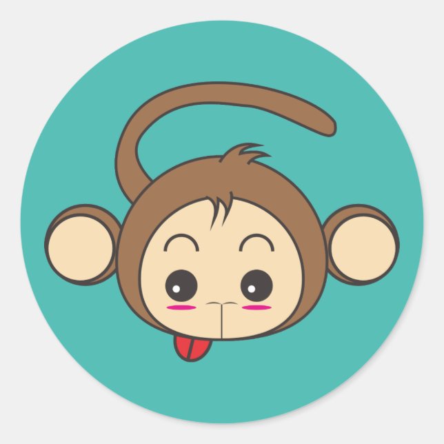 Sticker Rond Illustration du singe de Cute Kawaii (Devant)