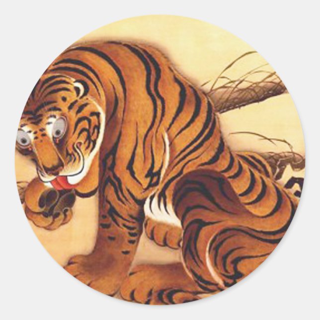 Sticker Rond Illustration du tigre par Ito Jakuchu (Devant)