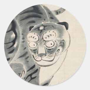 Sticker Rond Illustration du tigre par Ito Jakuchu