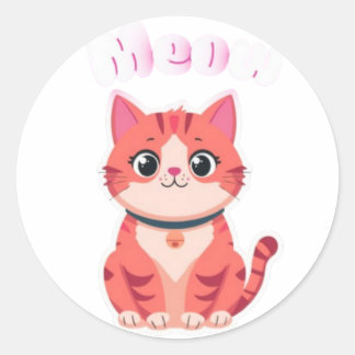Sticker Rond Illustration d'un adorable chat tabby rose Kawaii 