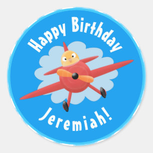 Sticker Rond Illustration d'un avion rouge volant mignon