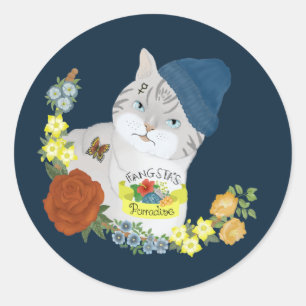 Sticker Rond Illustration d'un chat à chatte bleu mignon