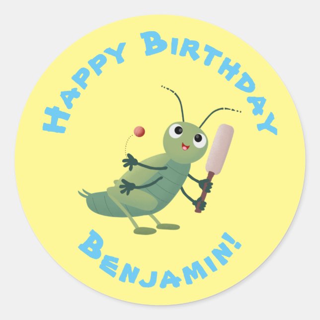 Sticker Rond Illustration d'un insecte du cricket vert mou (Devant)