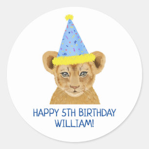 Sticker Rond Illustration d'un joli anniversaire de Lion Cub