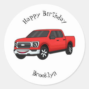 Sticker Rond Illustration d'une camionnette rouge mou