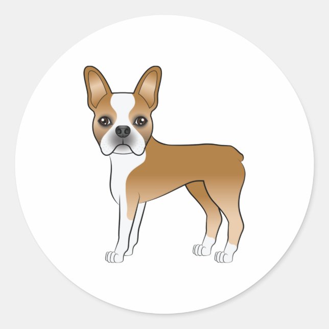Sticker Rond Illustration Fawn Et White Boston Terrier Dog (Devant)