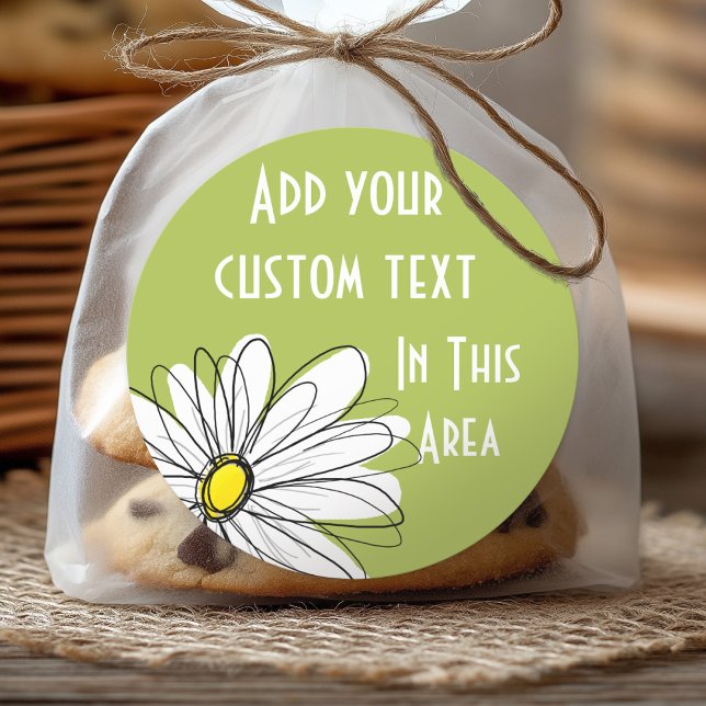 Sticker Rond Illustration florale Daisy tendance - chaux et jau (Personalized Sticker)