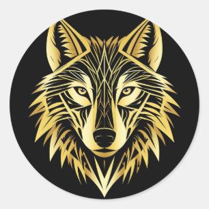 Sticker Rond Illustration géométrique de loup doré