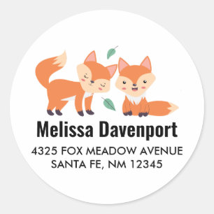 Sticker Rond Illustration Graphique de Renards Orange Mignons A
