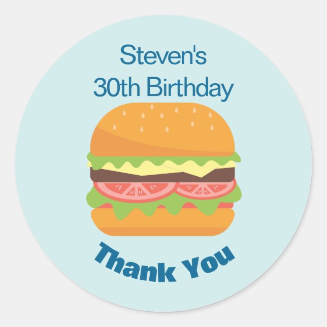 Sticker Rond Illustration Hamburger Anniversaire Merci (Devant)