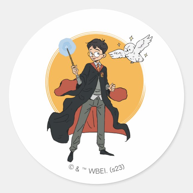 Sticker Rond Illustration HARRY POTTER™ et Hedwig (Devant)