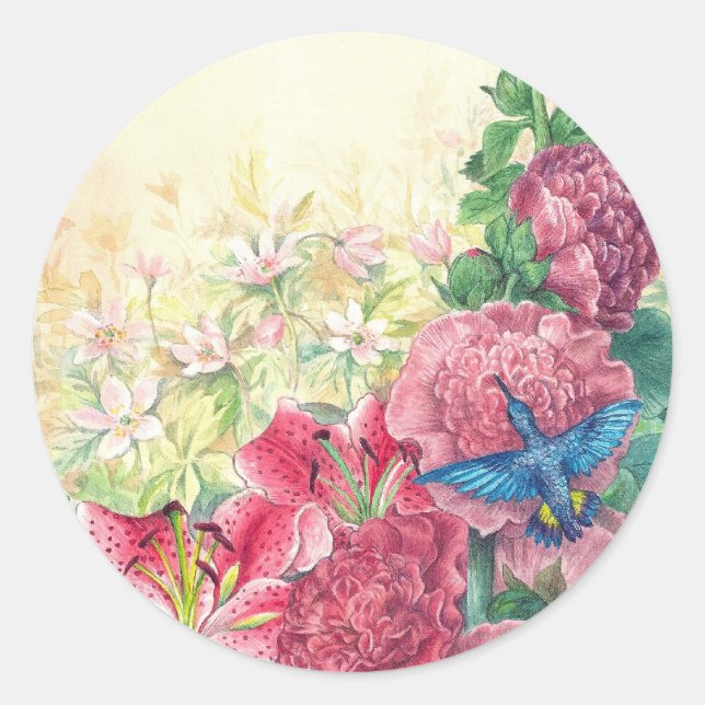 Sticker Rond Illustration Imaginaire floral colibri (Devant)