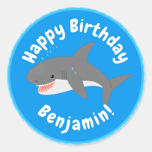 Sticker Rond Illustration joyeuse du grand requin blanc (Devant)