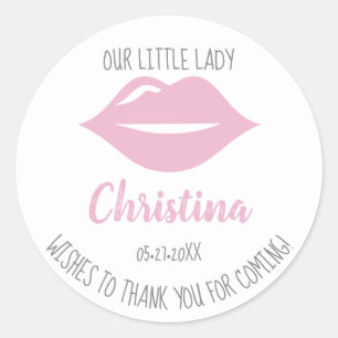 Sticker Rond Illustration Little Lady Lips premier anniversaire